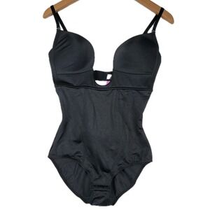 NWT DR ROBERT REY SHAPEWEAR BODYSUIT 36C BLACK XTREME PLUNGE BODY SHAPER VINTAGE
